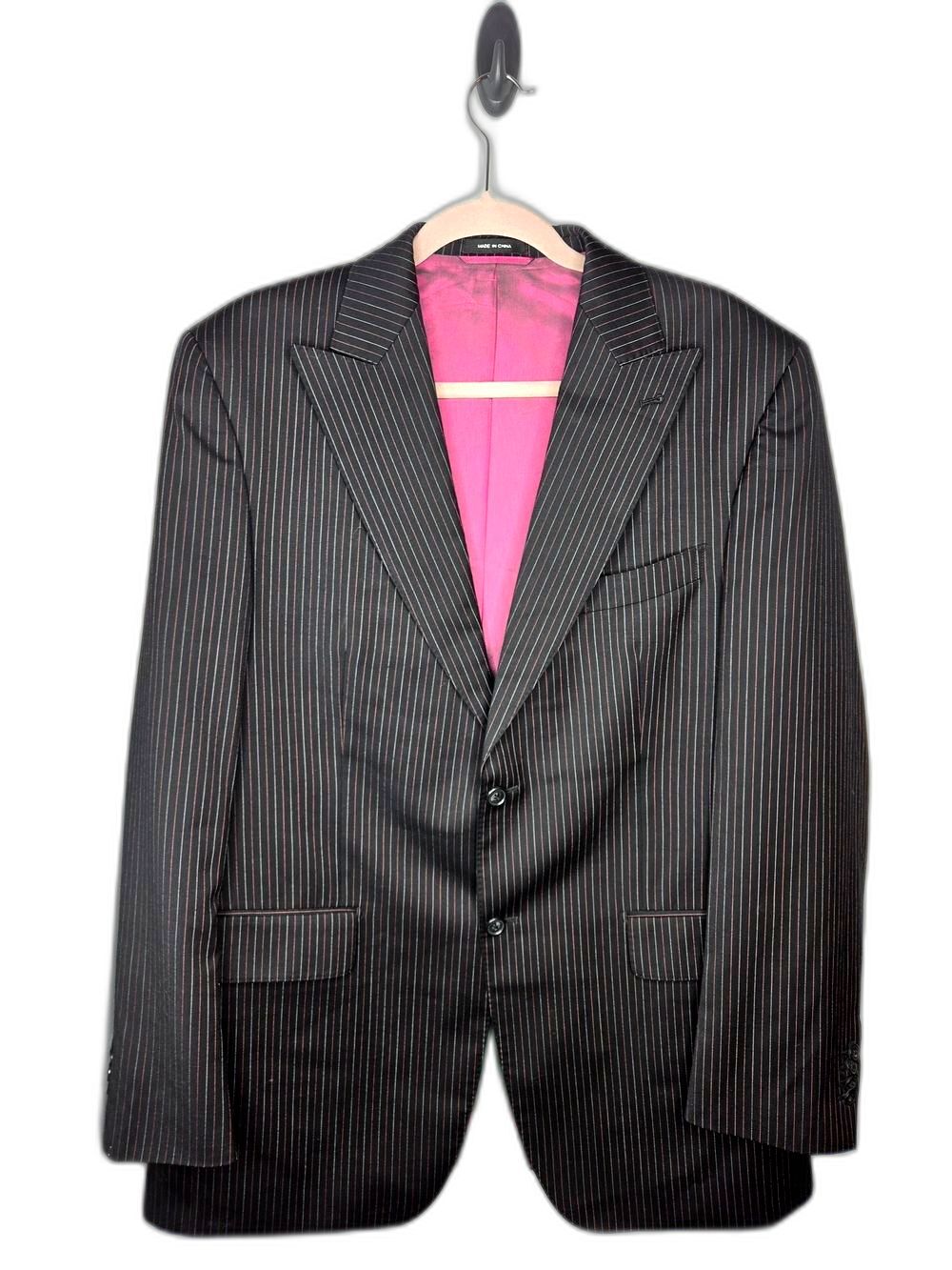 Sean John Black Pinstripe Jacket with Pink Interior 100% Wool